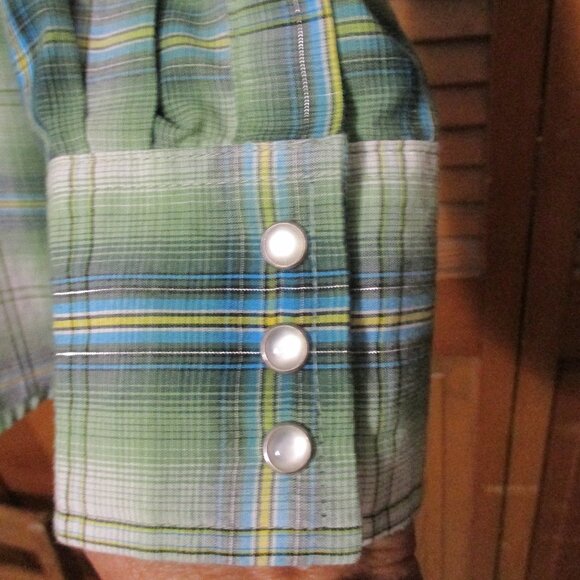 Wrangler Women's top Retro Western, faux pearl snaps green & blues size XXL - Picture 7 of 10